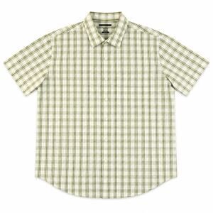 Van Heusen Studio Men's Green White Plaid Short Sleeve Woven Button-Up L Pockets